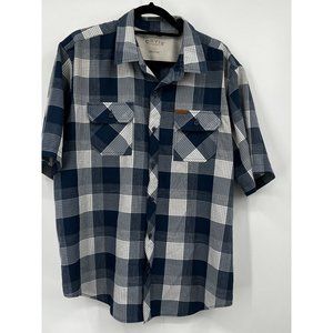 Orvis Mens Classic Fit Plaid Button-Up Shirt Short Sleeve Size XL Blue/White